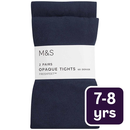 M&S Girls 60 Denier School Tights, 7-8 Years, Navy