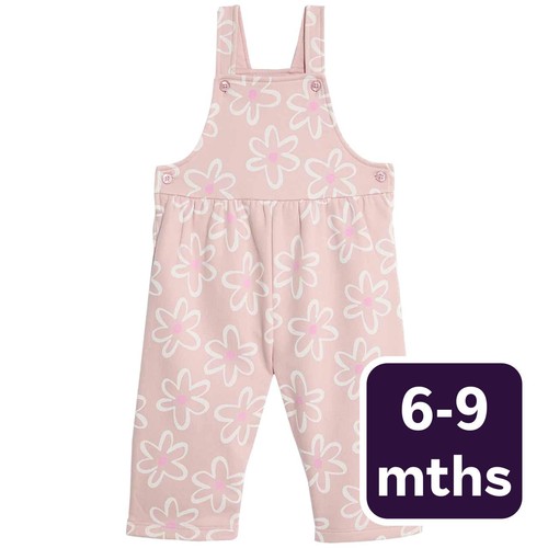 M&S Wide Leg Flower Dungaree, 6-9 Months, Pink