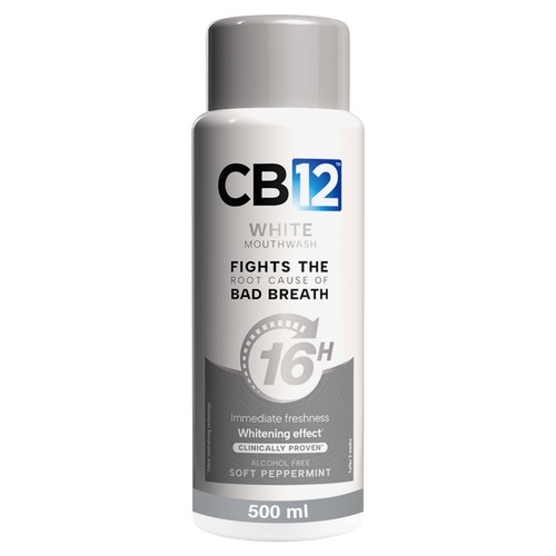 CB12 16H White Soft Peppermint Mouthwash, Alcohol Free