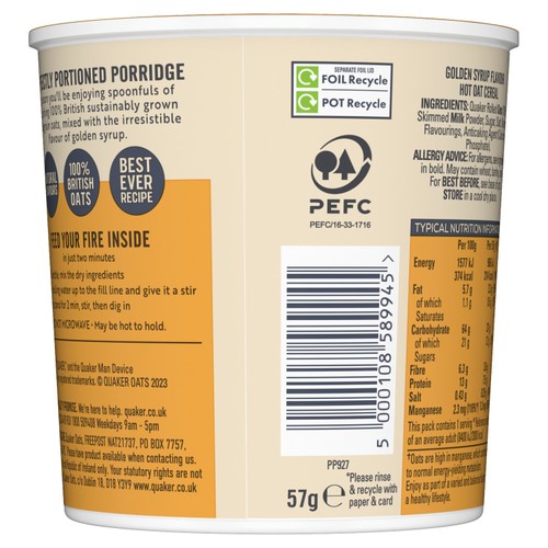 Quaker Oat So Simple Golden Syrup Porridge Cereal Pot