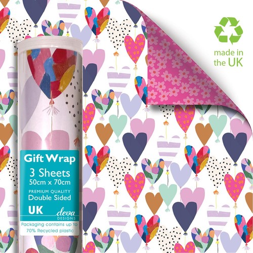 Hearts Double Sided Gift Wrap Sheets