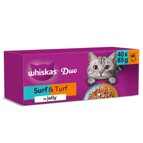 Whiskas 1+ Duo Surf and Turf Adult Wet Cat Food Pouches in Jelly