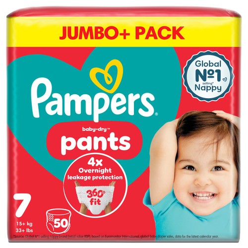 Pampers Baby-Dry Nappy Pants, Size 7 15kg+ Jumbo Pack