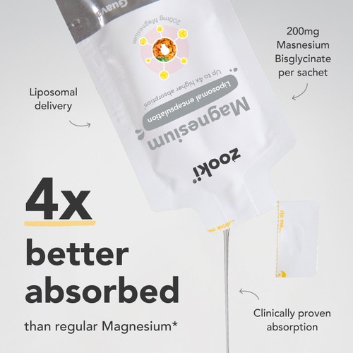 Zooki Liposomal Magnesium Bisglycinate 2,000mg, Pineapple Sachets