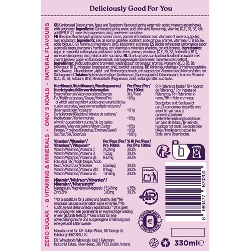 Activit Sparkling Vitamin Water Blackcurrant & Raspberry