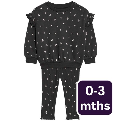 M&S Floral Sweat Outfit, 0-3 Months, Grey