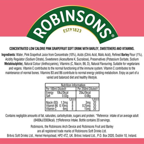 Robinsons Fruit & Barley Pink Grapefruit Squash