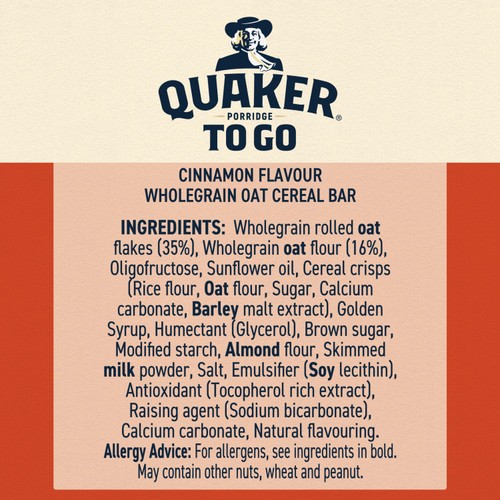 Quaker Porridge To Go Cinnamon Breakfast Bars