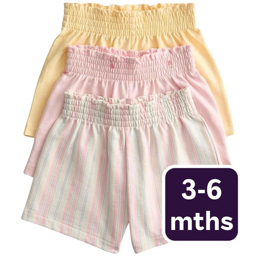 M&S Girls Pure Cotton Multi Pattern Shorts, 3-6 Months,, Multi