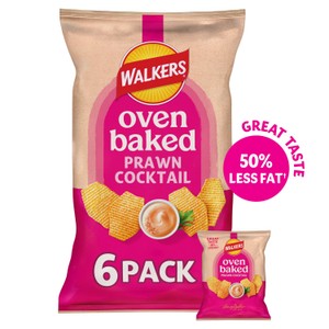 Walkers Baked Prawn Cocktail Snacks Crisps 6 x 22g