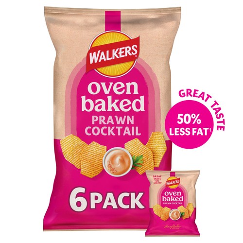 Walkers Baked Prawn Cocktail Snacks Crisps 6 x 22g