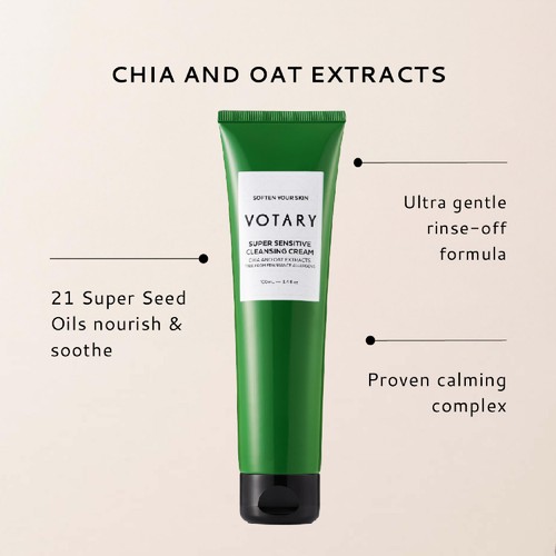 VOTARY Super Sensitive Cleansing Cream, Chia and Oat Extracts - 100ml
