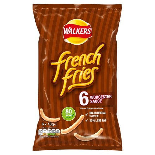 Walkers French Fries Worcester Sauce Multipack Snacks Crisps 6x18g