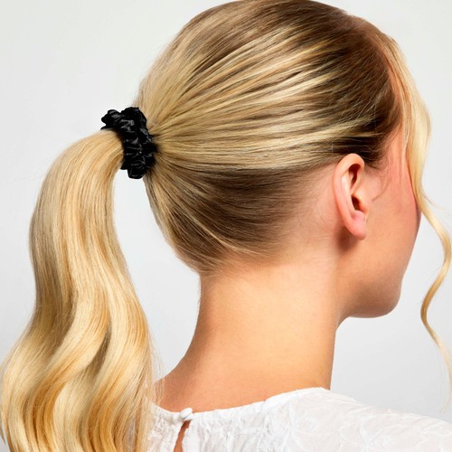 Silver Cloud 5 Black Skinny Satin Scrunchies