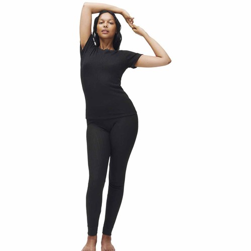 M&S Womens Thermal Pointelle Leggings, size 14, Black Mix