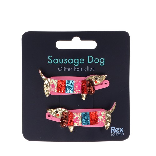 Rex London Glitter Hair Clips Sausage Dog