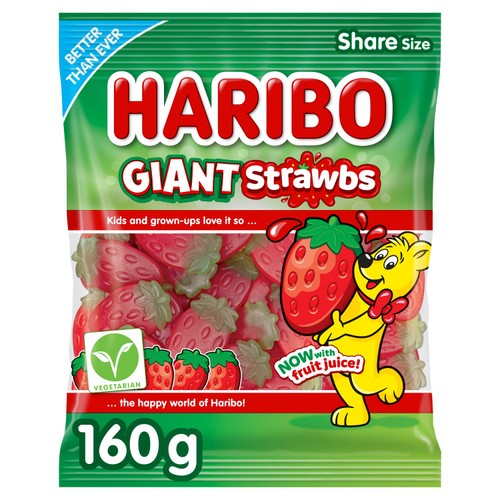 Haribo Giant Strawbs Vegetarian Sweets Sharing Bag