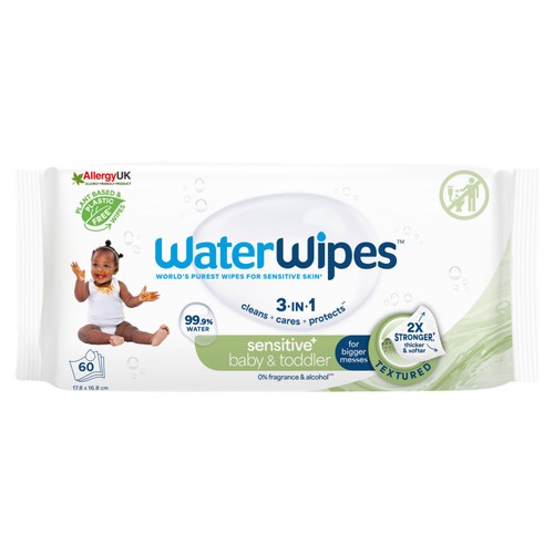 WaterWipes Baby Wipes Sensitive Weaning Plastic Free Wipes 60 Wipes