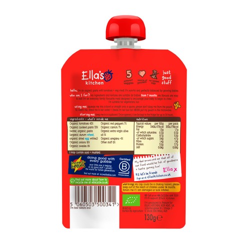 Ella's Kitchen Tomato Pasta Baby Food Pouch 7+ Months