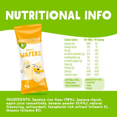 Kiddylicious Banana Maxi Wafers Baby Snacks Multi