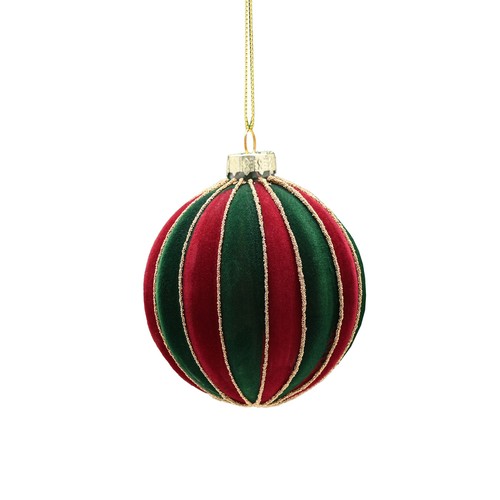 Flocked Red/Green Glass Ball 