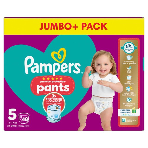 Pampers Premium Protection Nappy Pants, Size 5 (12-17kg) Jumbo+ Pack