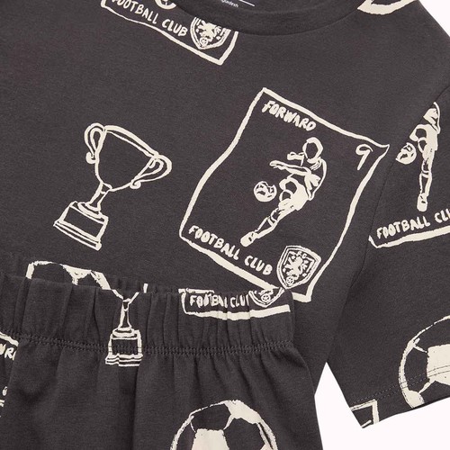 M&S Boys Pure Cotton Football Print Short Pyjamas '7-8 Years Charcoal