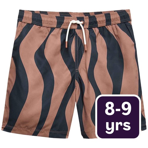M&S Boys Wavy Patterned Swim Shorts, 8-9 Years, Brown