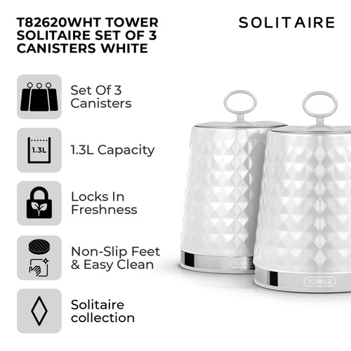 Tower Solitaire Set of 3 Canisters White