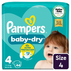 Pampers Baby-Dry Size 4, 44 Nappies, 9-14kg, Essential Pack
