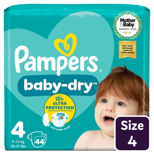 Pampers Baby-Dry Nappies, Size 4 (9-14kg) Essential Pack