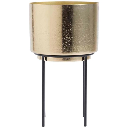 M&S Collection Medium Textured Gold Planter with Stand, Gold