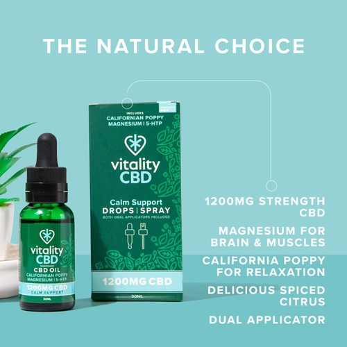 Vitality CBD Calm Support Oil 1200mg,  Dual applicator