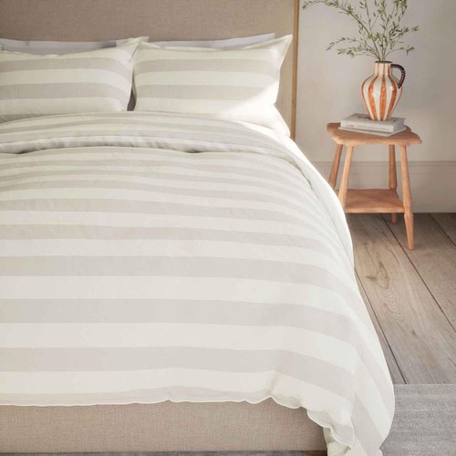 M&S Linen Striped Bedding Set, Single, Natural Mix