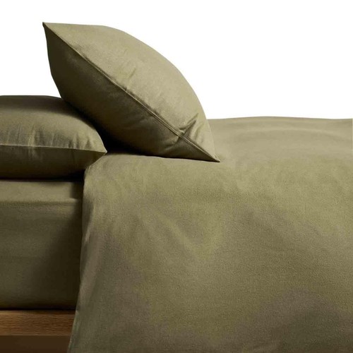 M&S Pure Brushed Cotton Bedding Set, Double, Olive