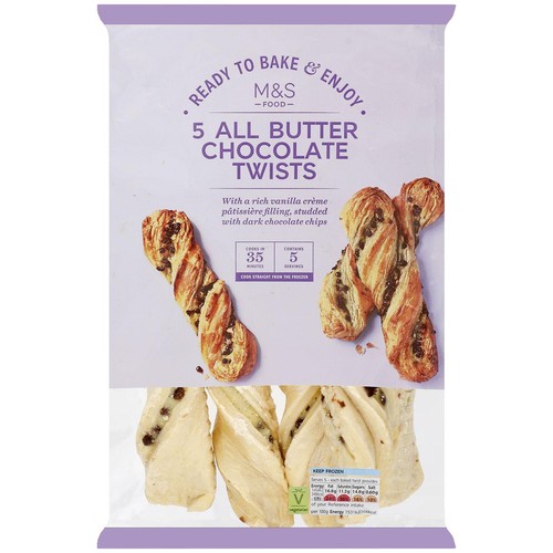 M&S 5 Ready to Bake Belgian Chocolate Twists Frozen