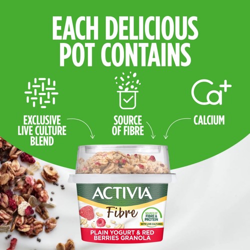 Activia Fibre Plain Yogurt & Red Berries Museli Breakfast Pot