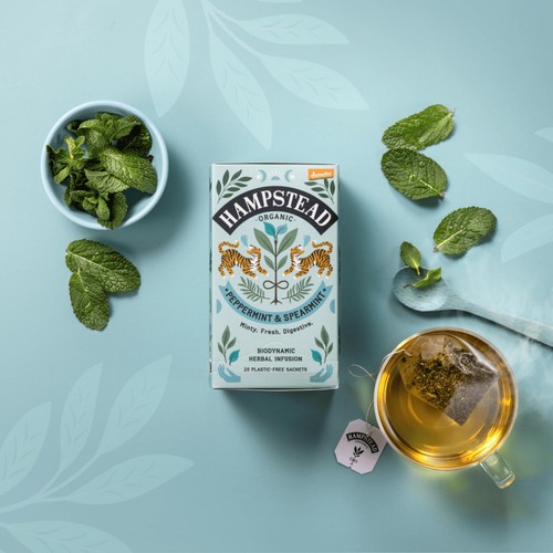 Peppermint & Spearmint Tea Bags Organic Biodynamic Fairtrade Hampstead Tea