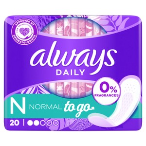 Always Dailies Fresh Liners Folded&Wrapped To Go Normal 20 Count