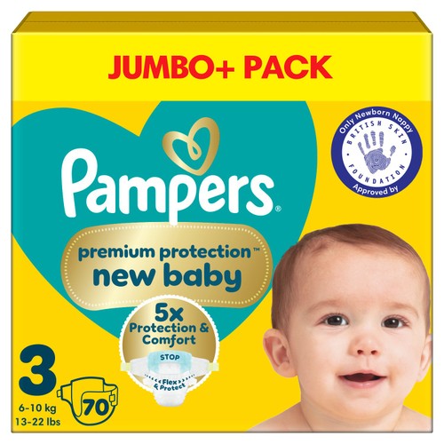 Pampers New Baby Nappies, Size 3 (6-10kg) Jumbo+ Pack