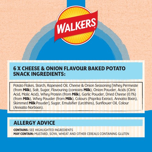 Walkers Baked Cheese & Onion Multipack Snacks Crisps 6 x 22g