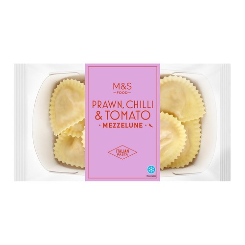 M&S Mezzelune Pasta with Prawns, Tomato, Chilli & Garlic