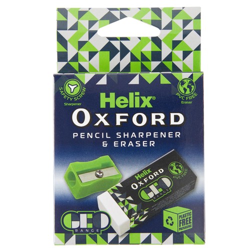 Helix Oxford Geo Green Eraser & Pencil Sharpener