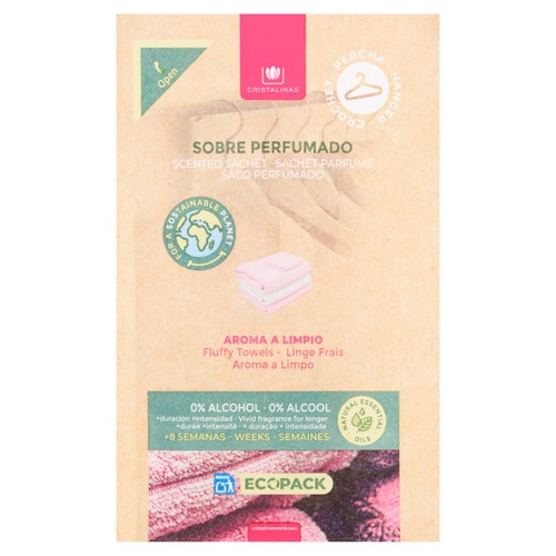 Cristalinas Scented Sachet Wardrobe/Drawer Freshener Fluffy Towels Ecopack