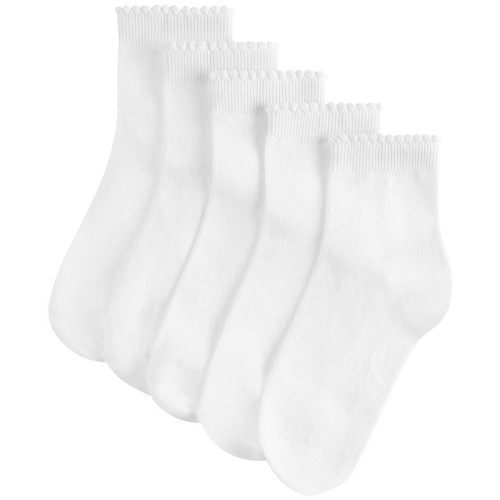 M&S Girls 5 pack of Short Picot Socks 8-12 White