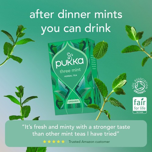 Pukka Organic Three Mint Tea With Peppermint x20Compostable Herbal Tea Bags