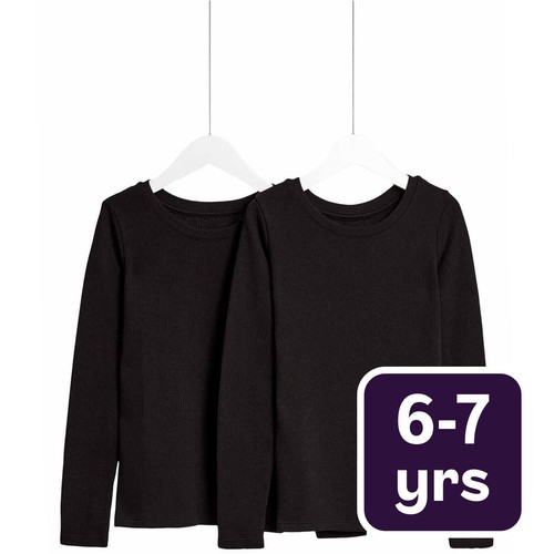 M&S Unisex 2pk Heatgen Thermal Tops, 6-7 Years Black