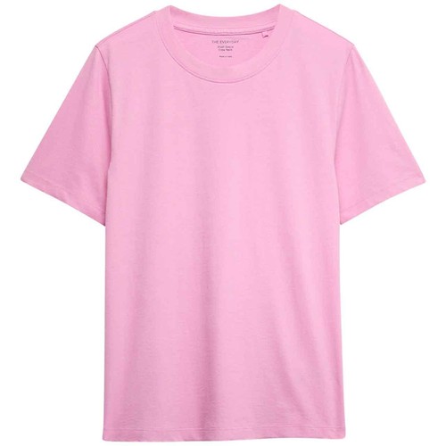 M&S Womens Pure Cotton Everyday Fit T-Shirt, 14, Sugar Pink