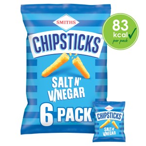 Smiths Chipsticks Multipack Crisps - Salt & Vinegar 6 x 17g