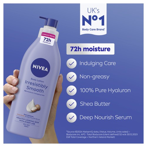 NIVEA Body Lotion for Dry Skin, Irresistibly Smooth